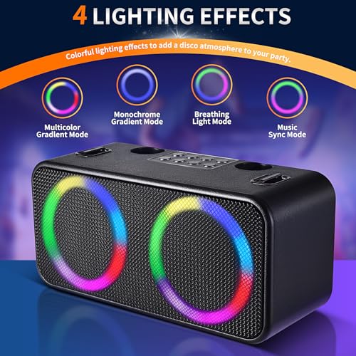 Black Portable Bluetooth Karaoke Machine with 6 Sound Effects and 4 Party Lights D638
