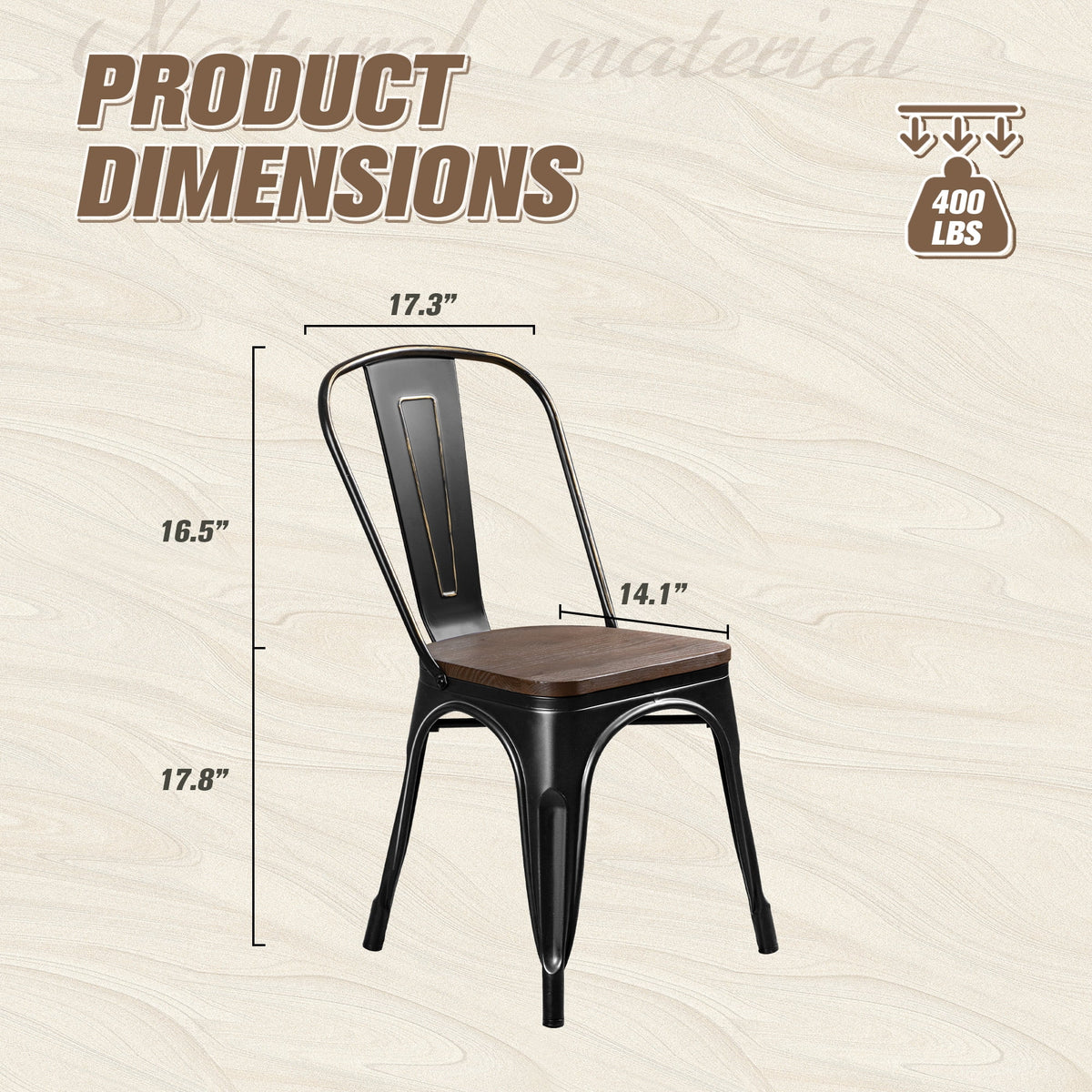 18 Inch Wood Seat Stackable Metal Dining Chair Set of 4 D777120