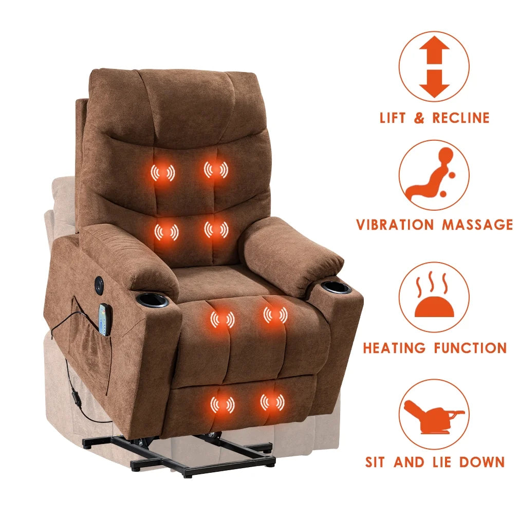 Brown Electric Lift Recliner with Cup Holders Y434028