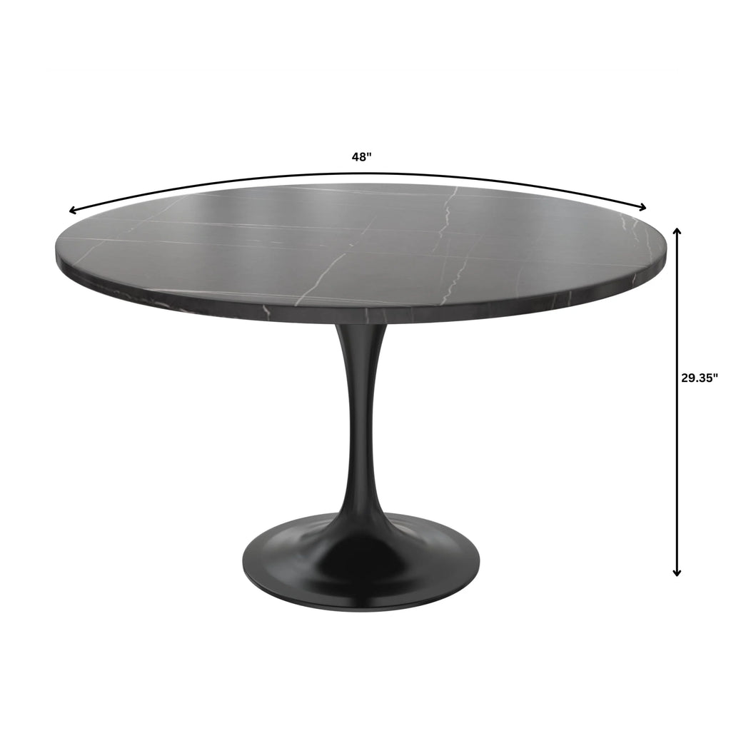 48" Round Stone Top Dining Table with Black Stainless Steel Pedestal Base C192769