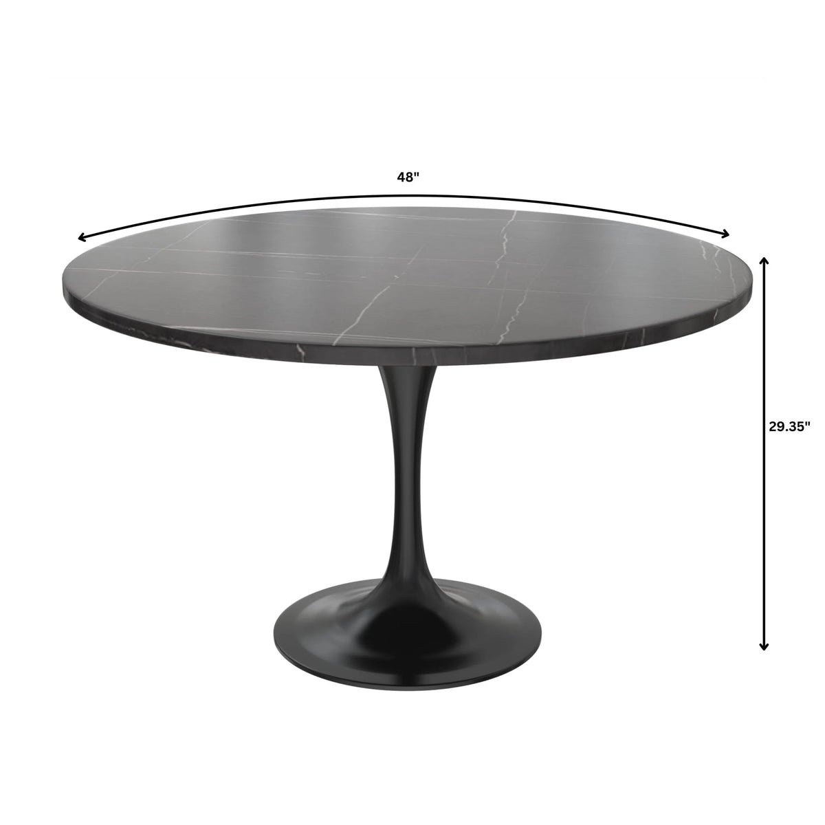 48" Round Stone Top Dining Table with Black Stainless Steel Pedestal Base C192769