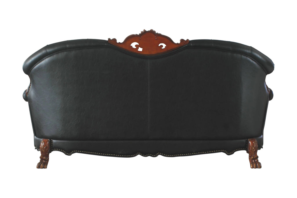 Black Faux Leather Tufted Sofa with 5 Pillows B4347