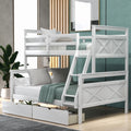 White Wood Twin over Full Bunk Bed with Trundle H55361