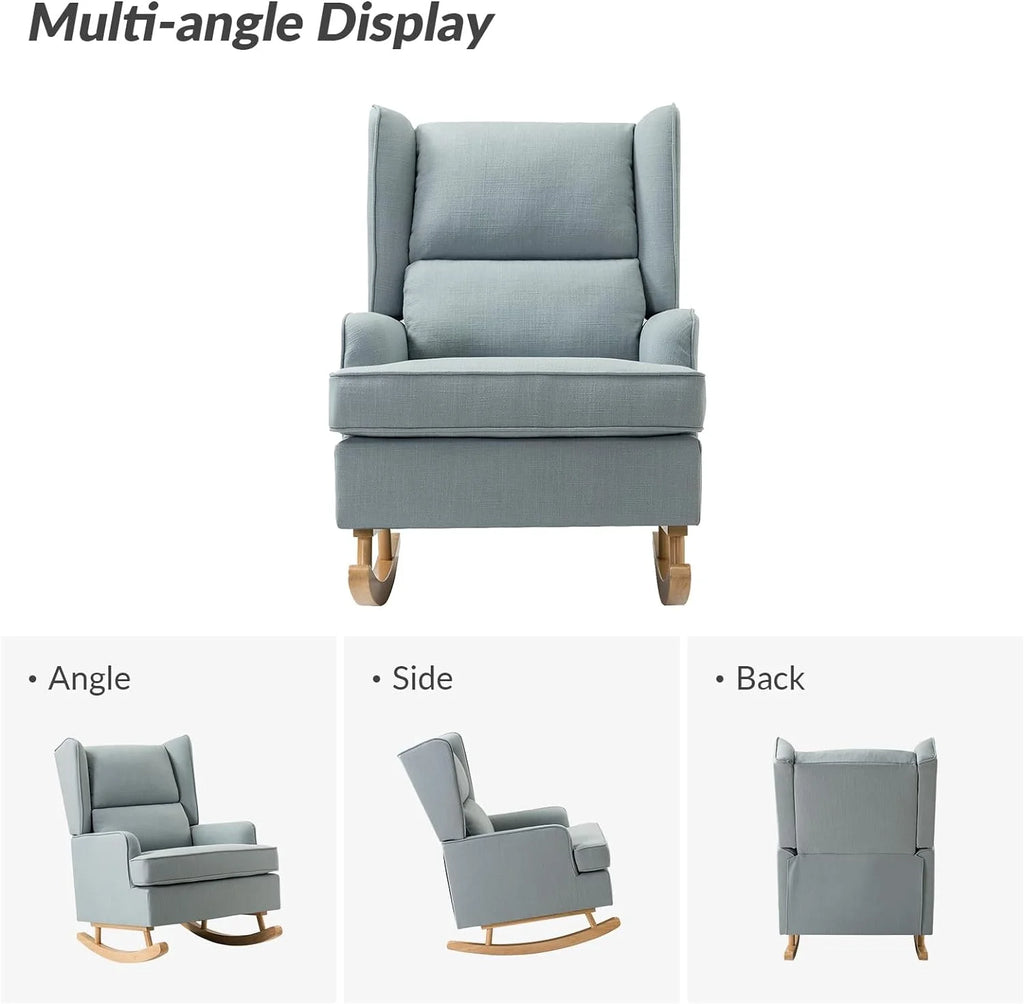 Blue Linen Upholstered Rocking Chair R996
