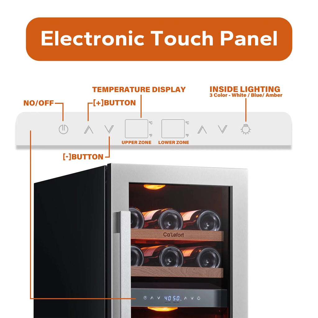 15 inch 28 Bottle Dual Zone Stainless Steel Wine Cooler Y19498