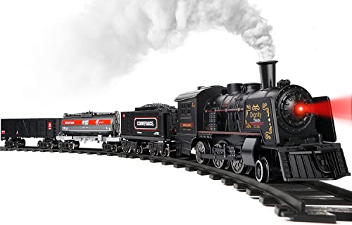 Metal Alloy Electric Train Set with Steam Locomotive, Cargo Cars & Tracks M60474