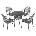 5 Pcs Cast Aluminum Outdoor Dining Table Set with Umbrella Hole L74991