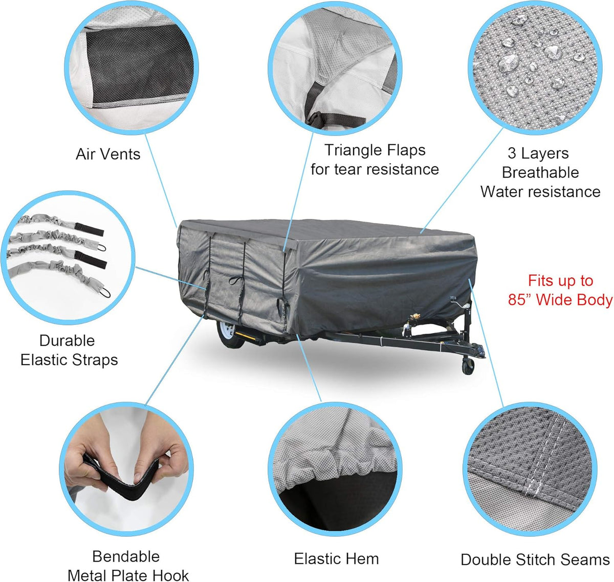 Folding Camper Cover 12'-14' Windproof Water-Resistance L974