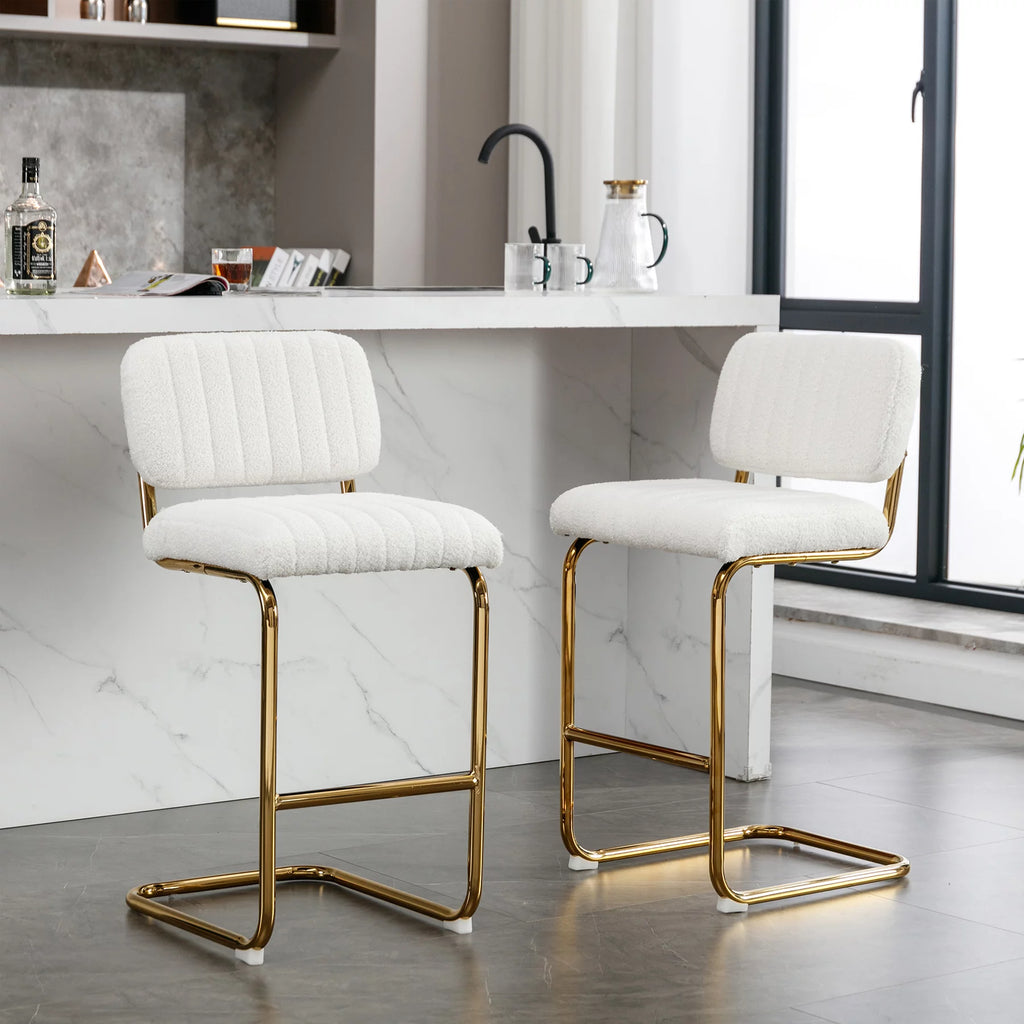 Set of 2 Teddy Fabric Upholstered Bar Stools Z1748