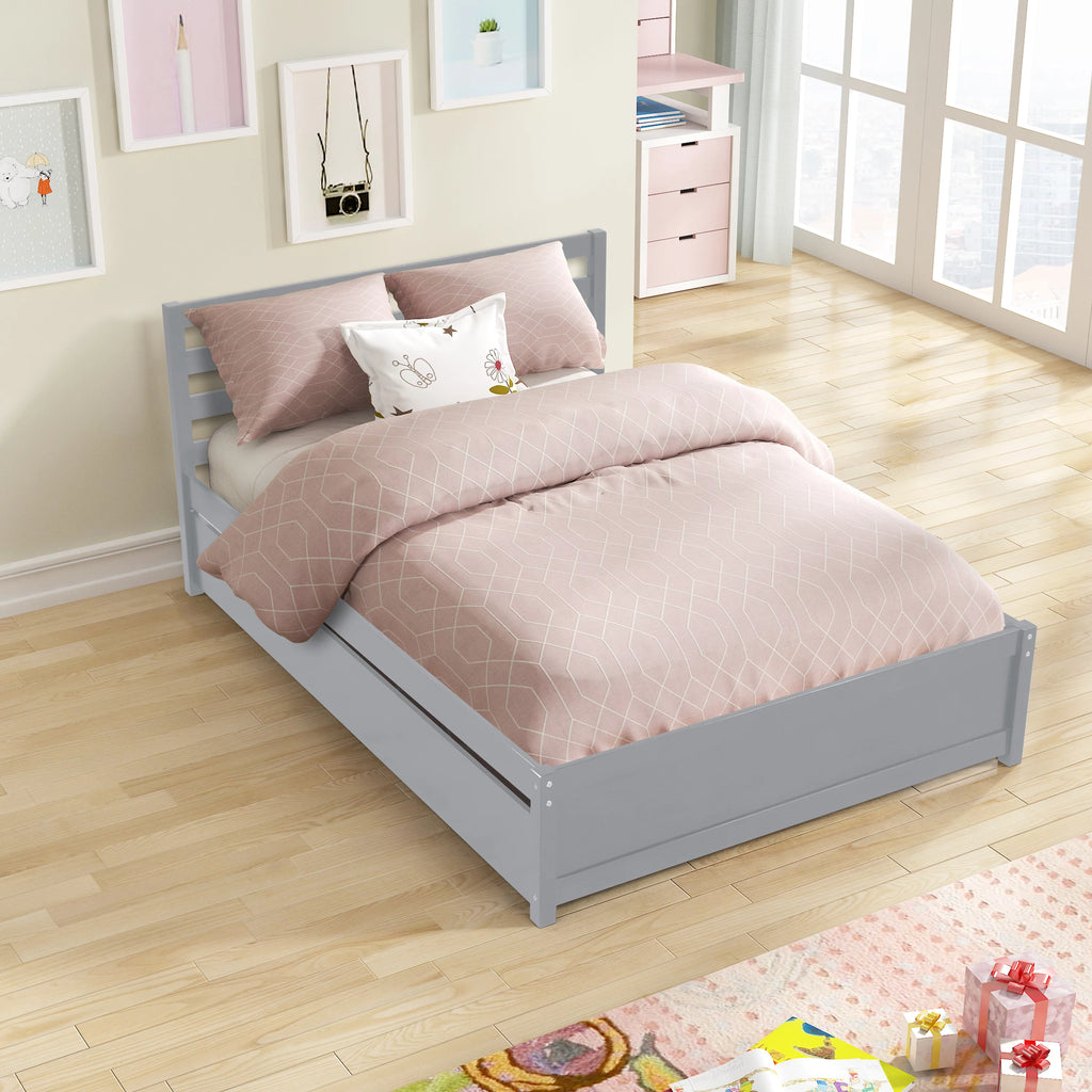 Full Size Wood Platform Bed Frame with Headboard and Trundle N895897