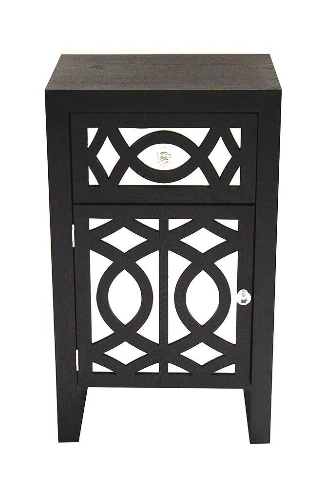 Antique White Wood Accent Cabinet with Mirrored Glass Door & Drawer Q731527
