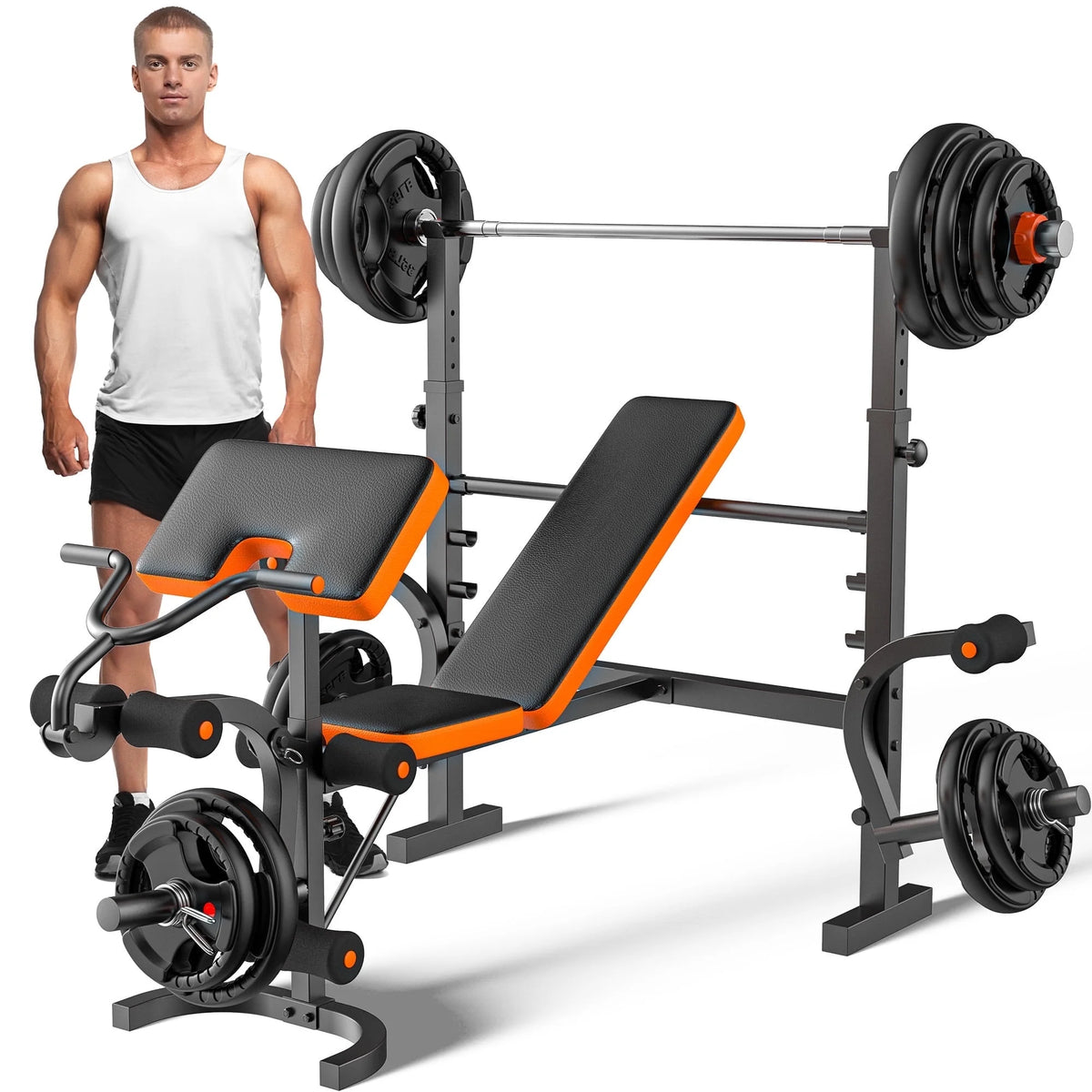 660lb 6-in-1 Adjustable Weight Bench with Barbell Rack and Leg Developer M23724