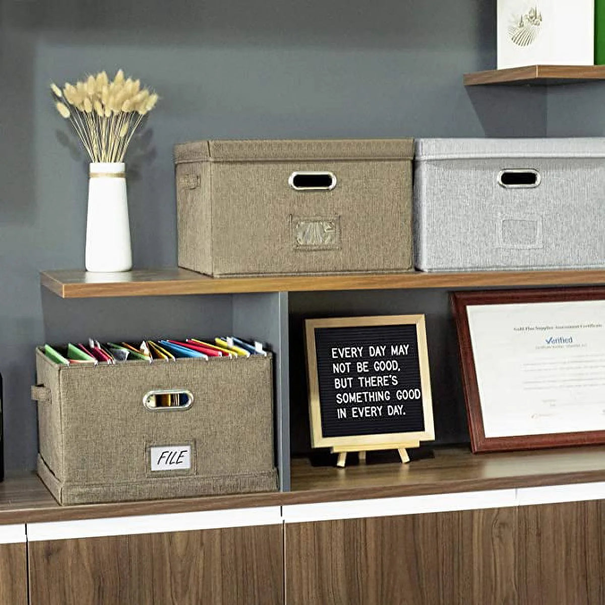Collapsible Linen File Box with 5 Hanging Folders W32922