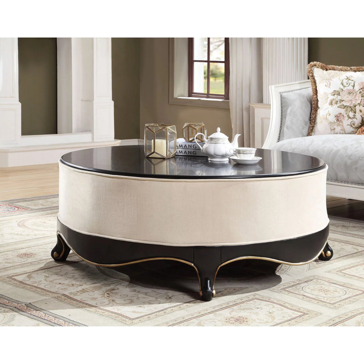 Cream Fabric and Black Cocktail Table M30930
