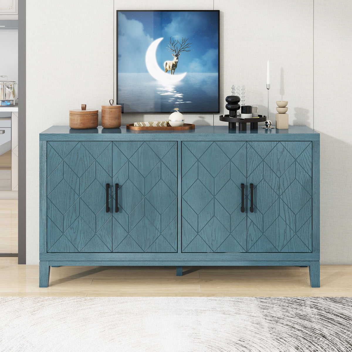 4-Door Retro Sideboard with Adjustable Shelves T8751
