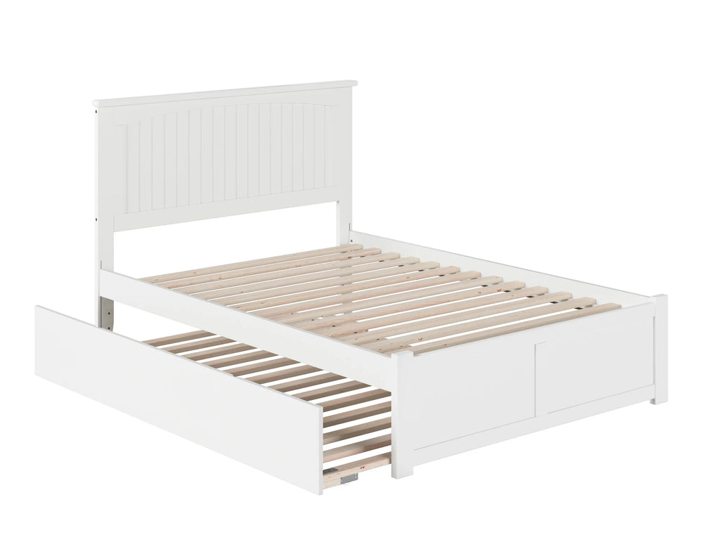 White Full Platform Bed with Trundle Bed S6802