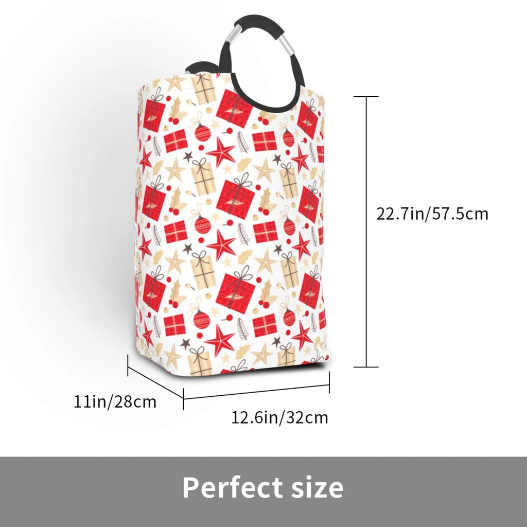 Collapsible Laundry Basket Hamper, Red Christmas Print 50L H304643