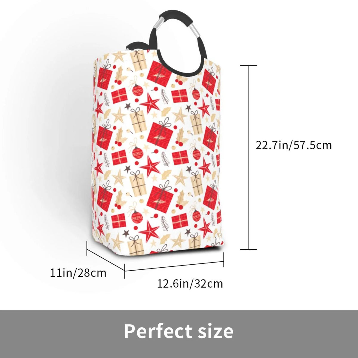 Collapsible Laundry Basket Hamper, Red Christmas Print 50L H304643
