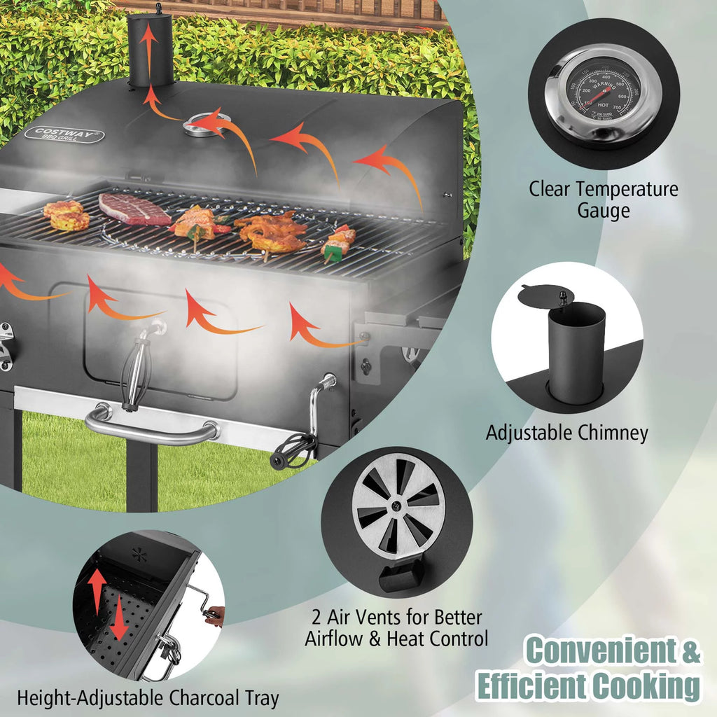Outdoor Charcoal Grill with 2 Foldable Side Table S130