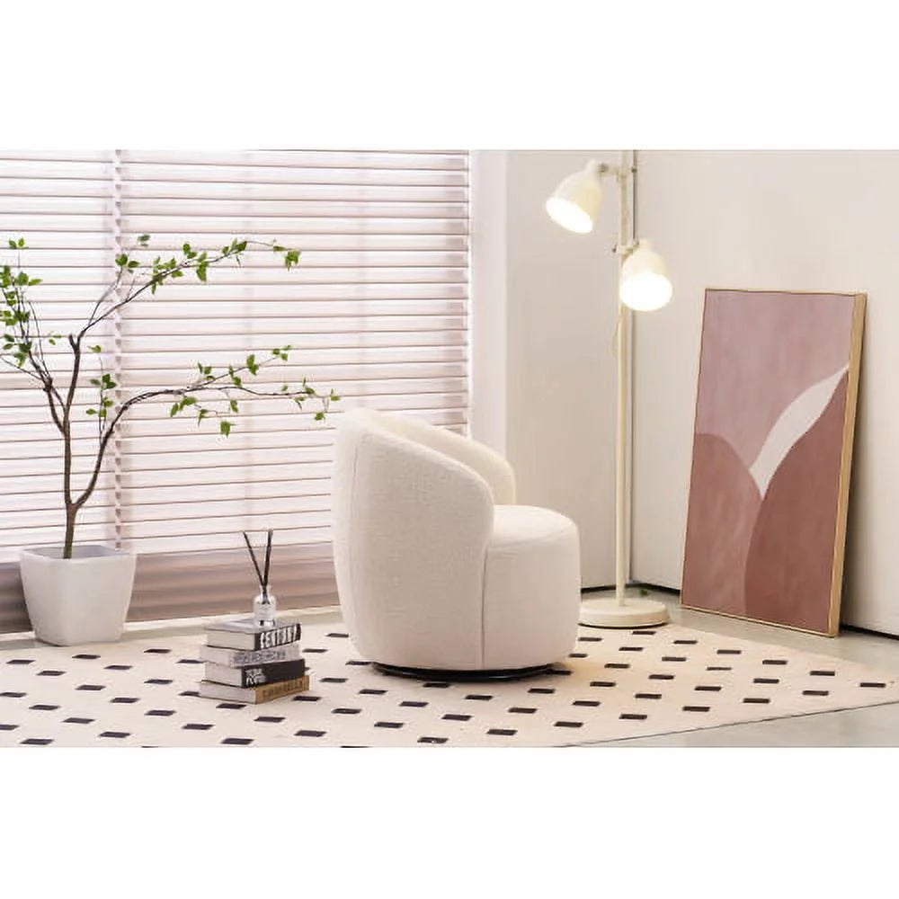 Ivory Teddy Fabric Swivel Accent Chair R9592