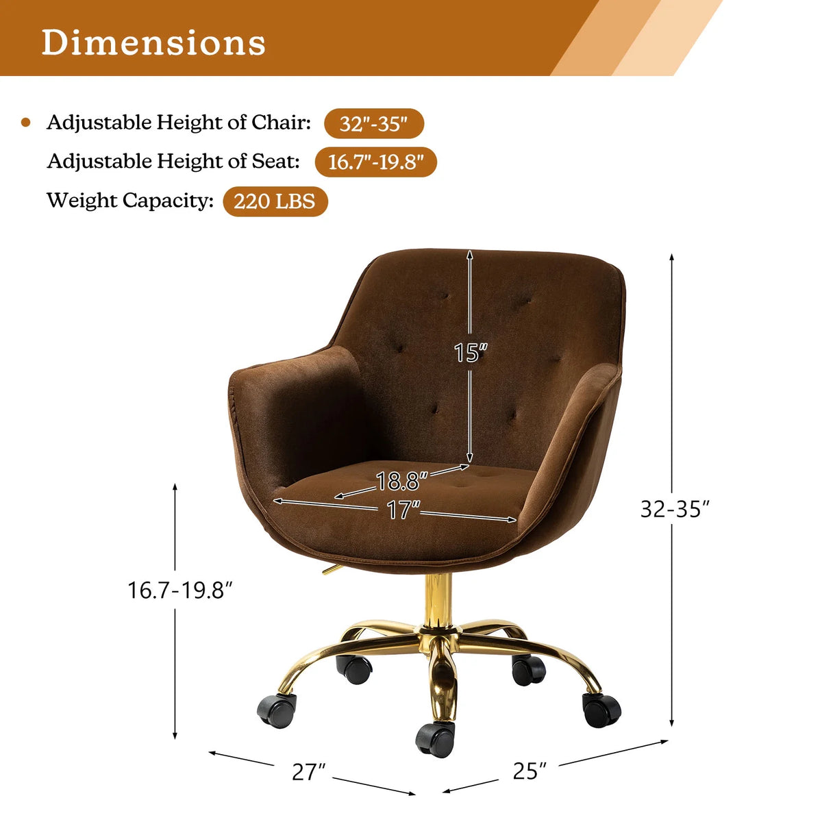 Brown Velvet Tufted Swivel Task Chair O8637