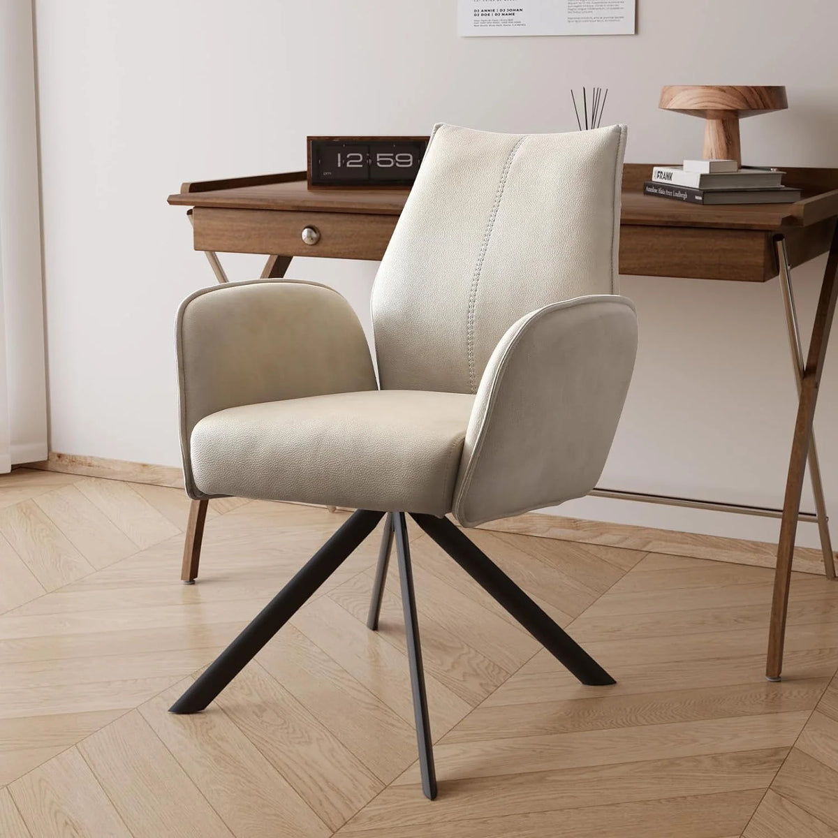 Modern Desk Chair no Wheel Ergonomic Office Chair Swivel Arm Chairs with Metal Legs A778192