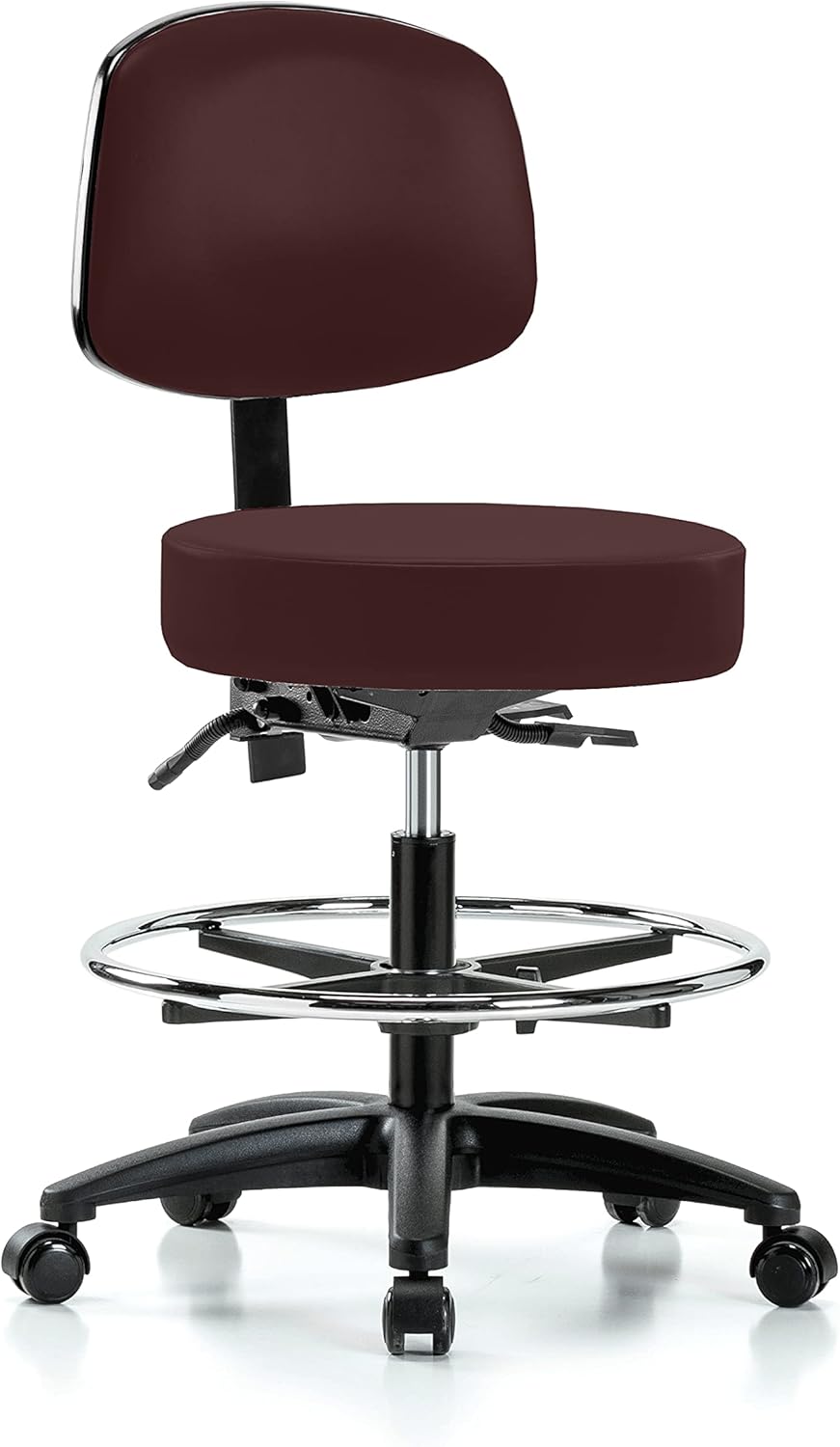 Height Adjustable Rolling Stool with Back and Footring F93171