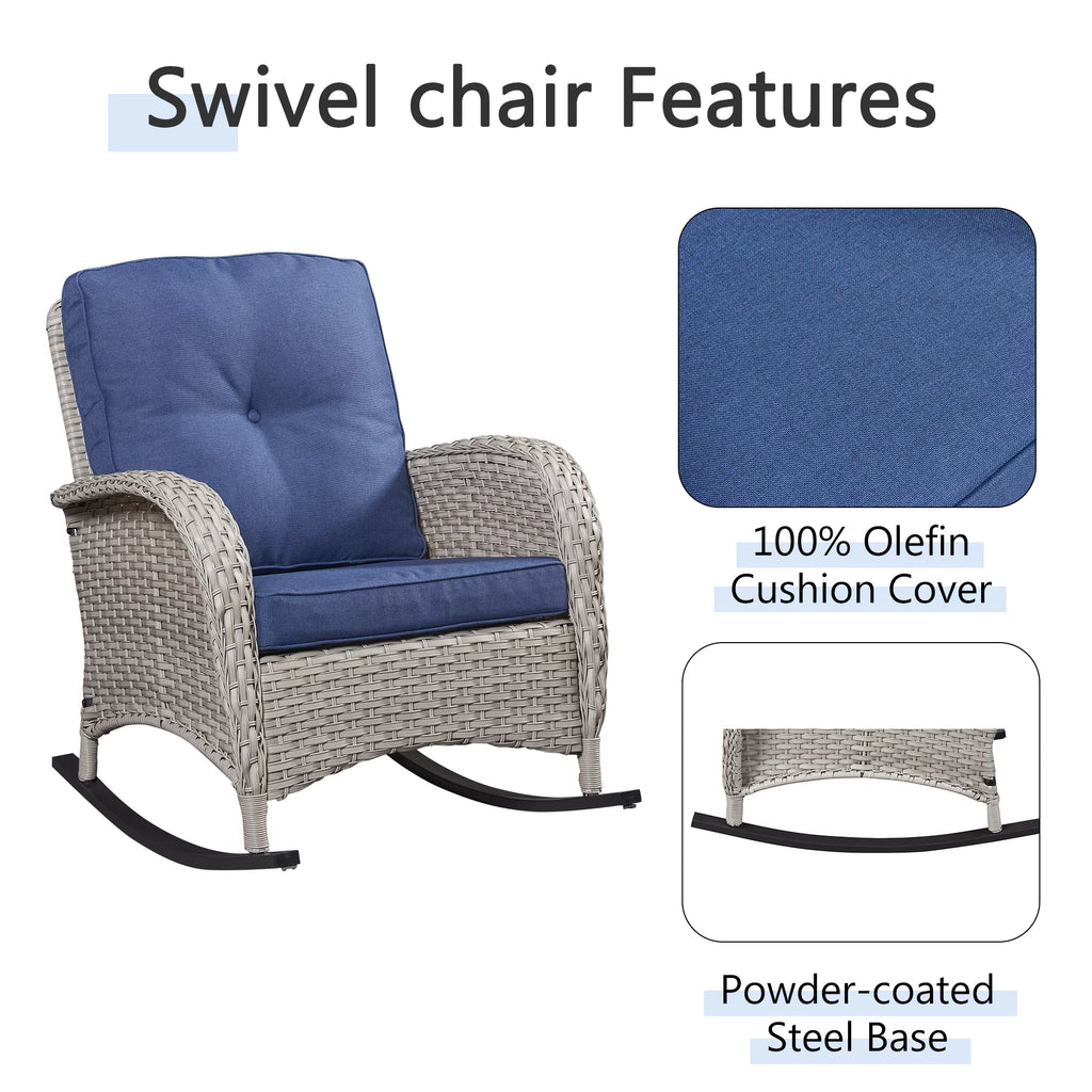 3-Piece Wicker Rocking Chair with Side Table and Cushions S403