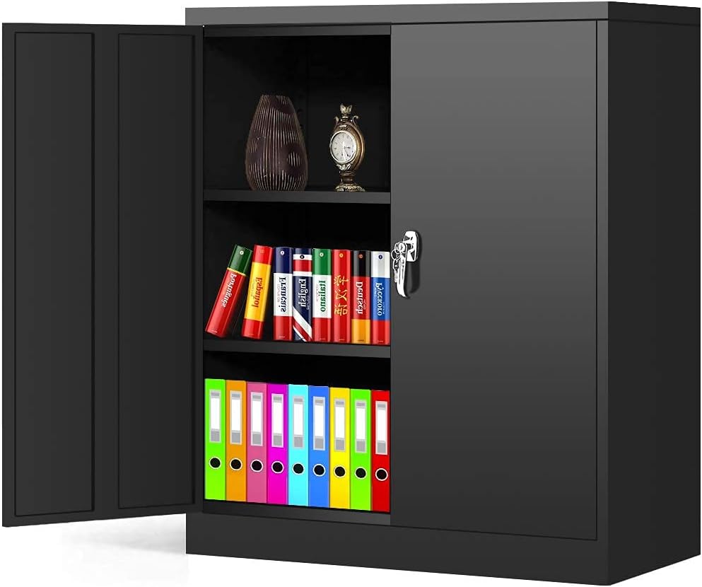 Locking Metal Cabinet with 2 Doors, 4 Adjustable Shelves, Black A51035