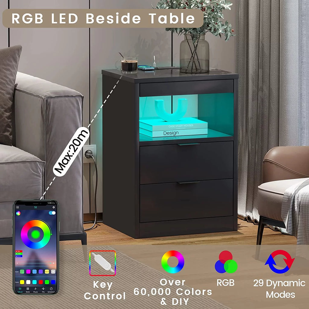 Black 2 Drawer Nightstand with Wireless Charging Station I210505