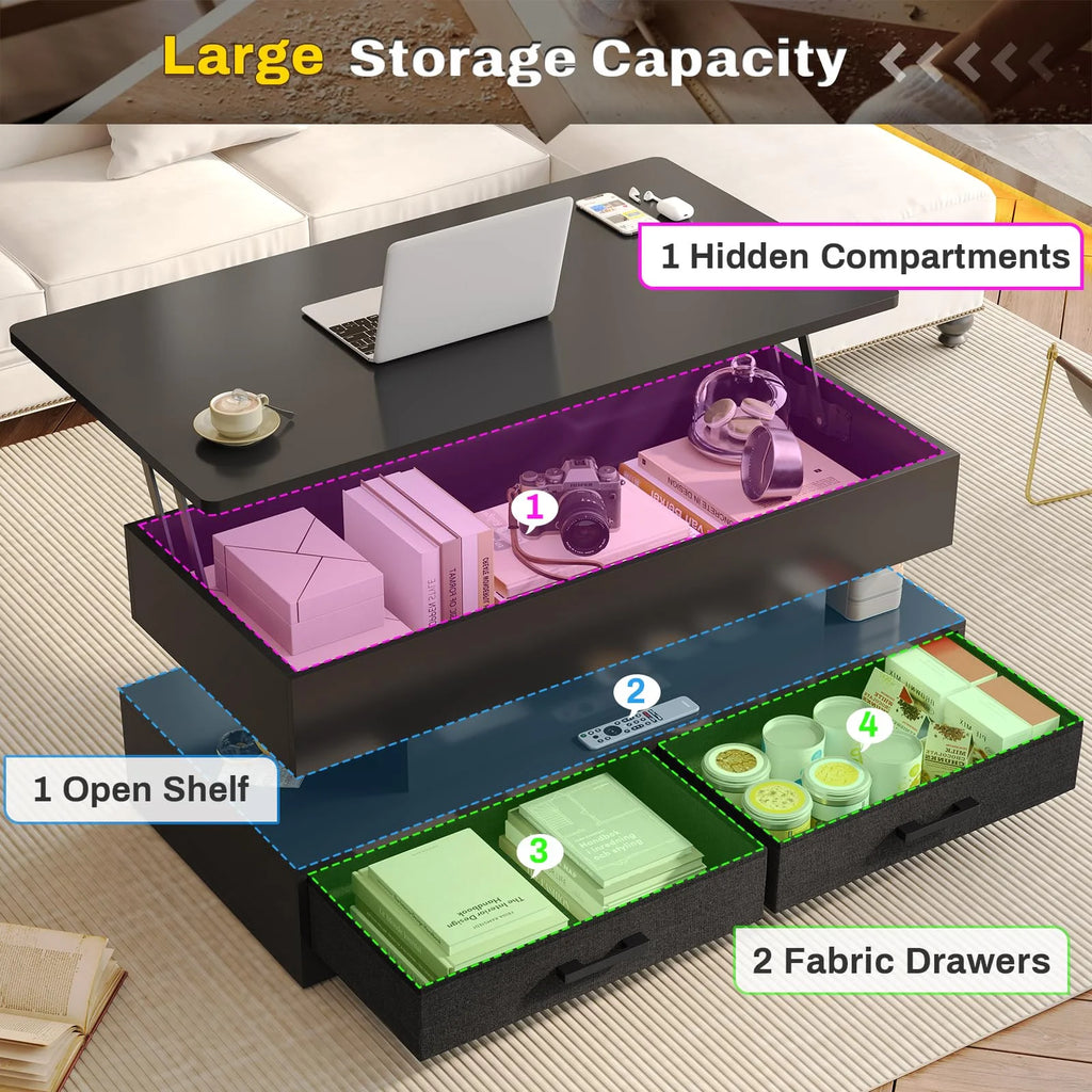 40" Lift Top Coffee Table with Storage and 2 Fabric Drawers W57060