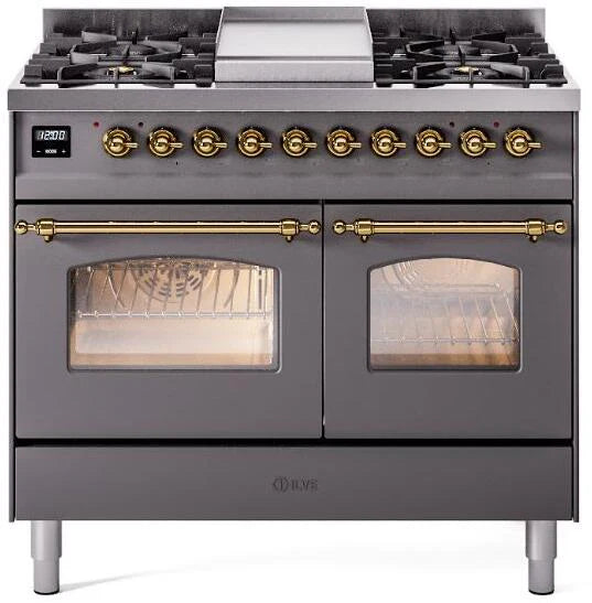 40 Dual Fuel Propane Gas Range Matte Graphite Brass Trim G764