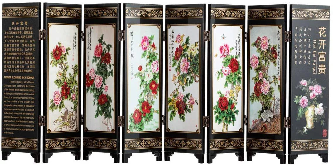8-Panel Traditional Chinese Art Decorative Lacquerware Mini Divider Z649629