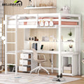 White Twin Loft Bed with Desk and Storage W821