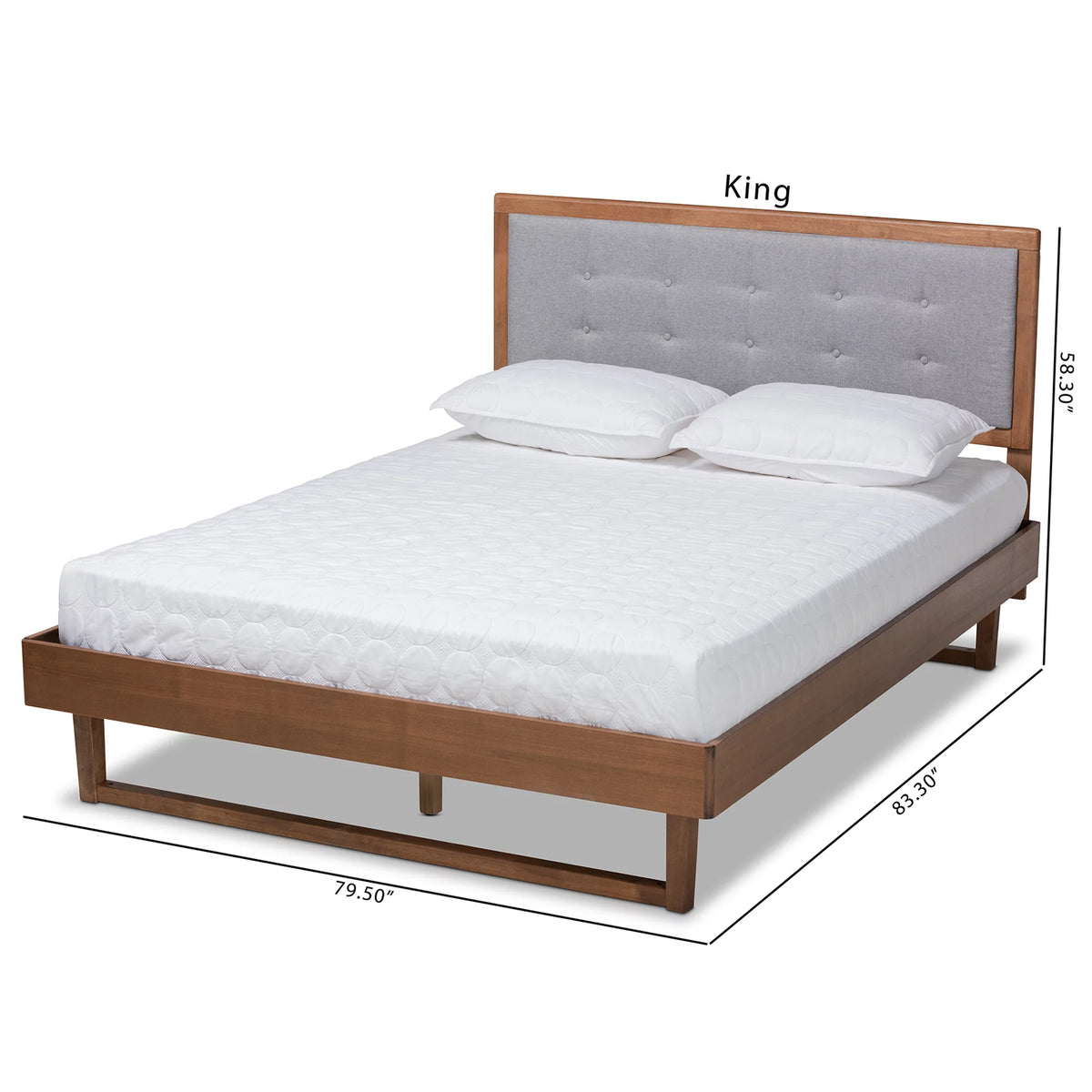 Light Grey Fabric Upholstered Ash Walnut Wood Queen Size Platform Bed Z906212
