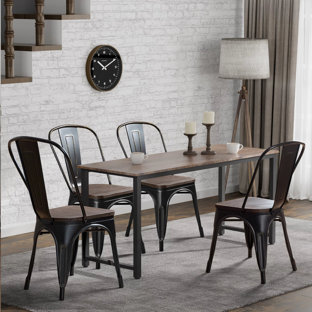 18 Inch Wood Seat Stackable Metal Dining Chair Set of 4 D777120