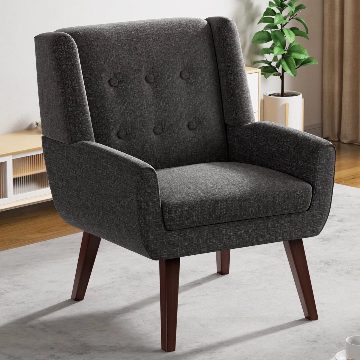 Beige Button-Tufted Upholstered Accent Chair H93854