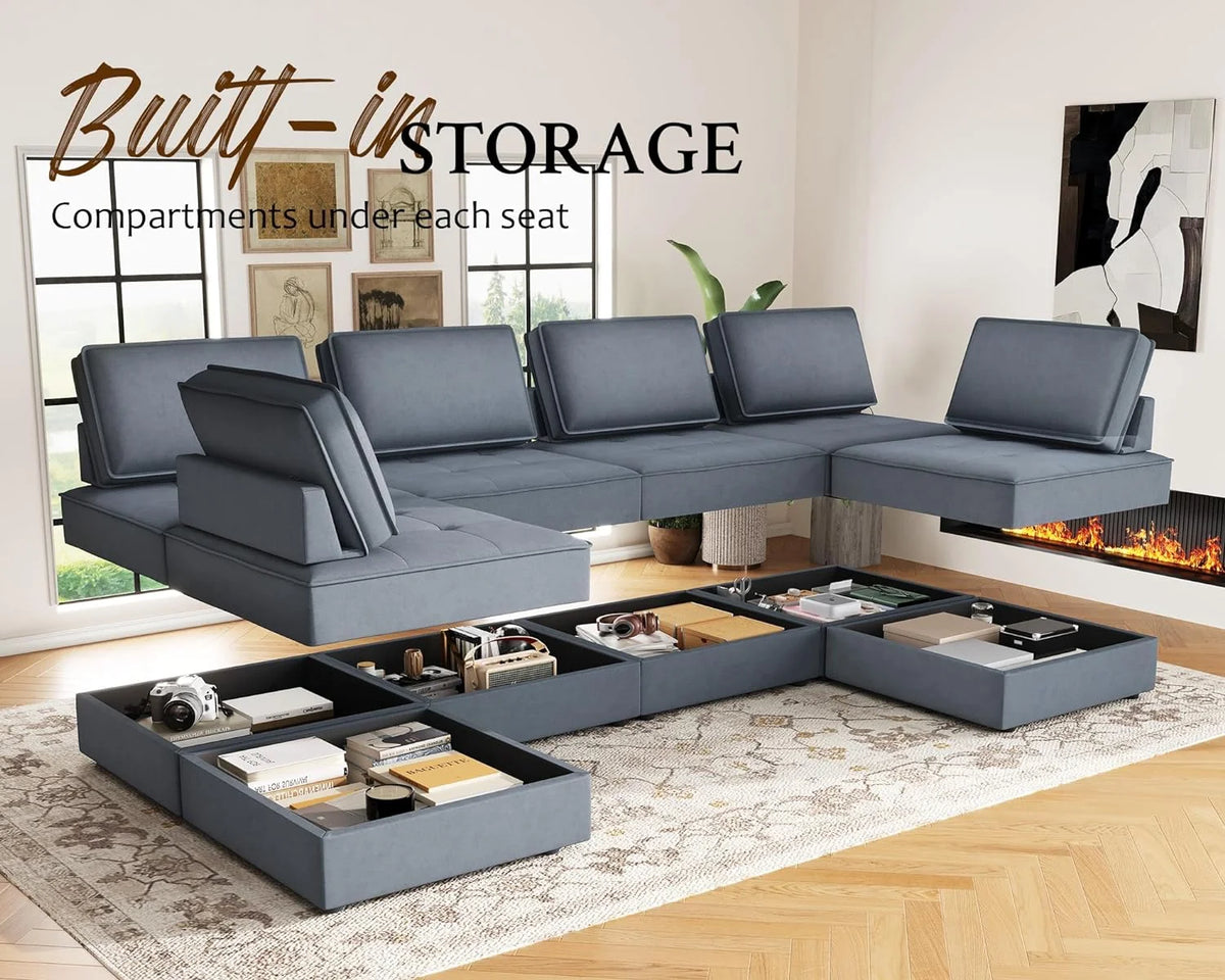 5 Seater Grey Velvet Sectional Sofa W9133