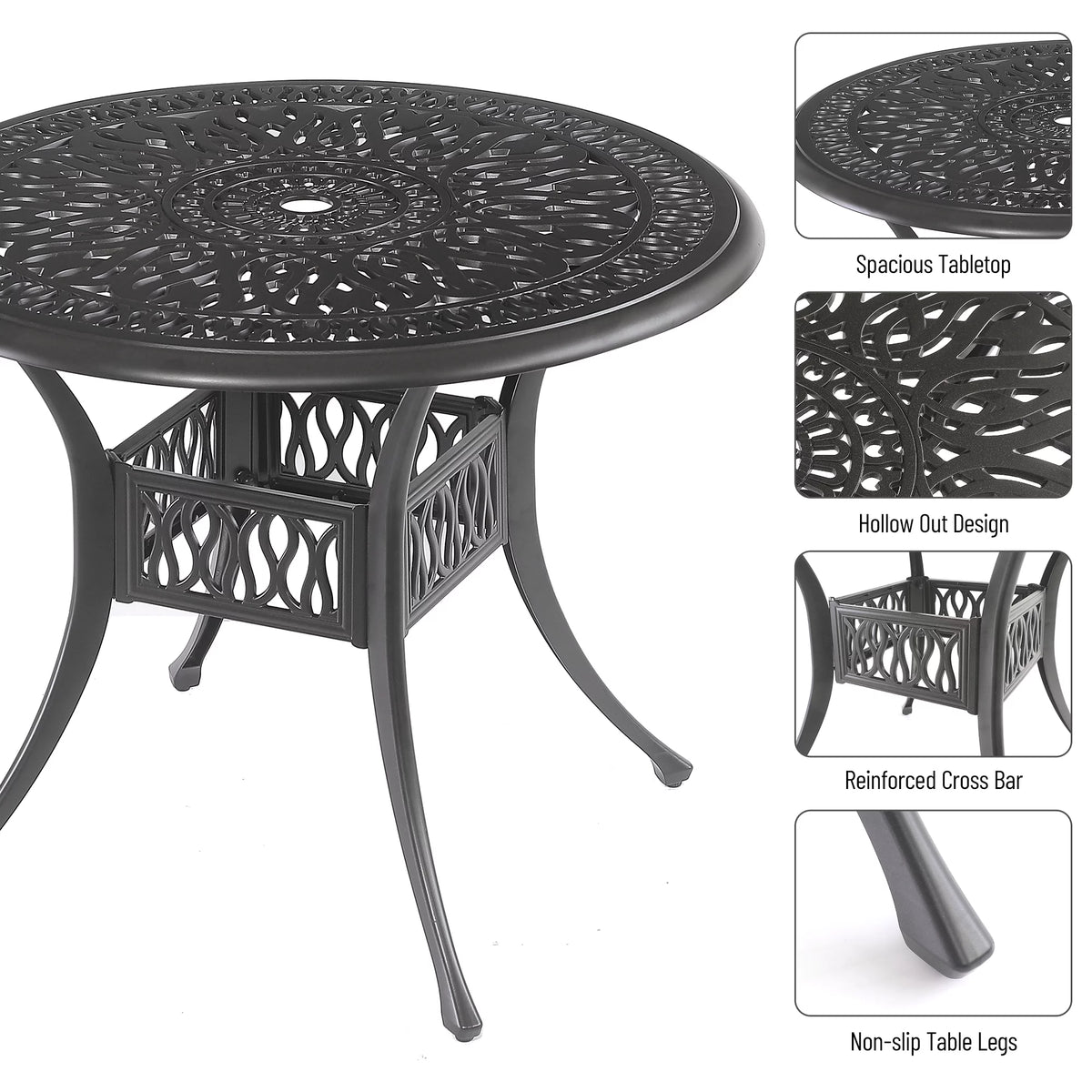 5 Pcs Cast Aluminum Outdoor Dining Table Set with Umbrella Hole L74991