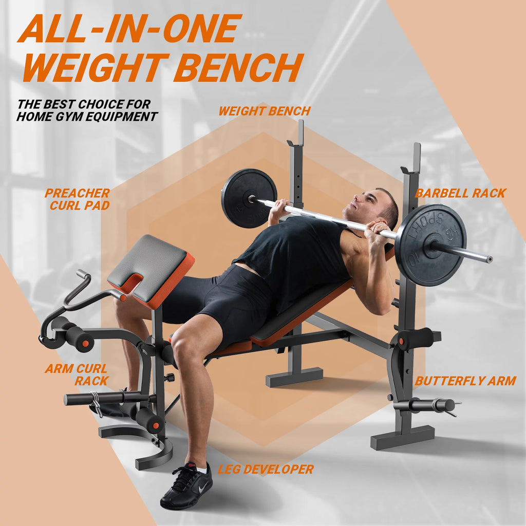 660lb 6-in-1 Adjustable Weight Bench with Barbell Rack and Leg Developer M23724
