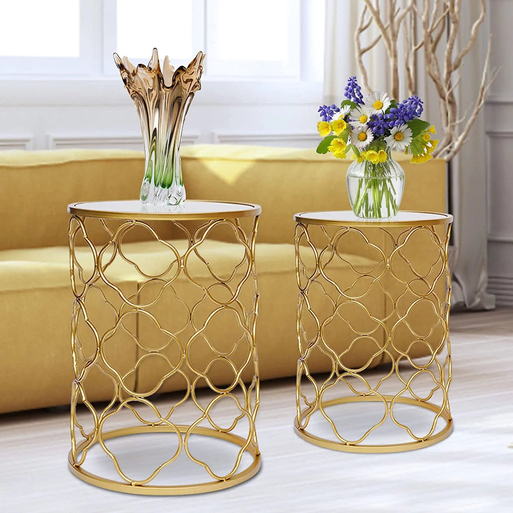 Round Gold Metal Nesting Side Table with Mirrored Top V74780