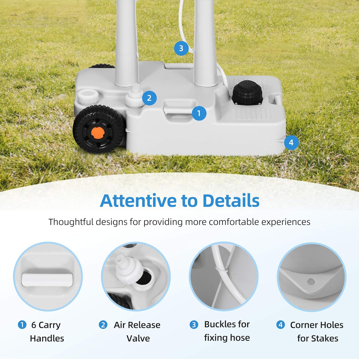 Portable Camping Sink with Rolling Wheels, 30 L Water Capacity, Soap Dispenser, Towel Holder, White D6487