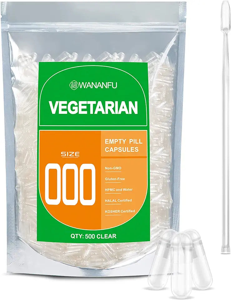 Size 000 Empty Vegetarian Capsules 500 Count with Micro Spoon Q799