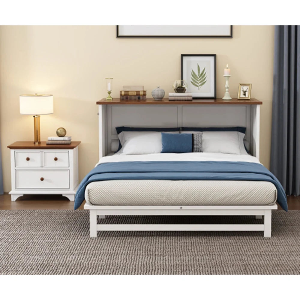 2 Pieces Queen Murphy Bed and Nightstand R949