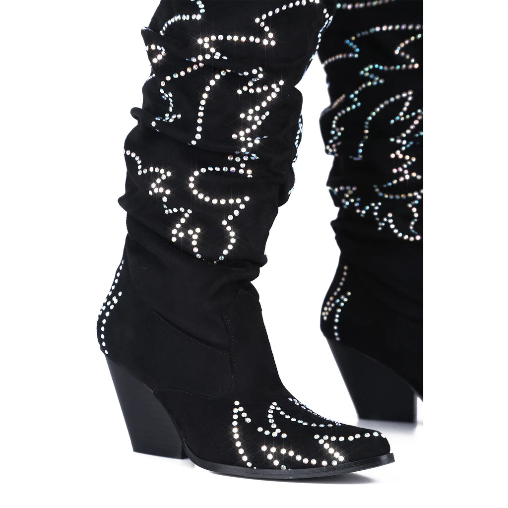 Black White Western Over Knee Boot C667