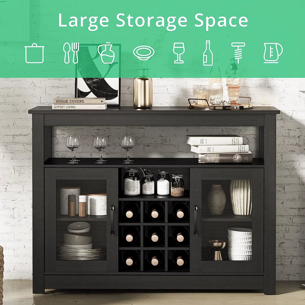 Black Freestanding Buffet Sideboard with Wine Rack N63824