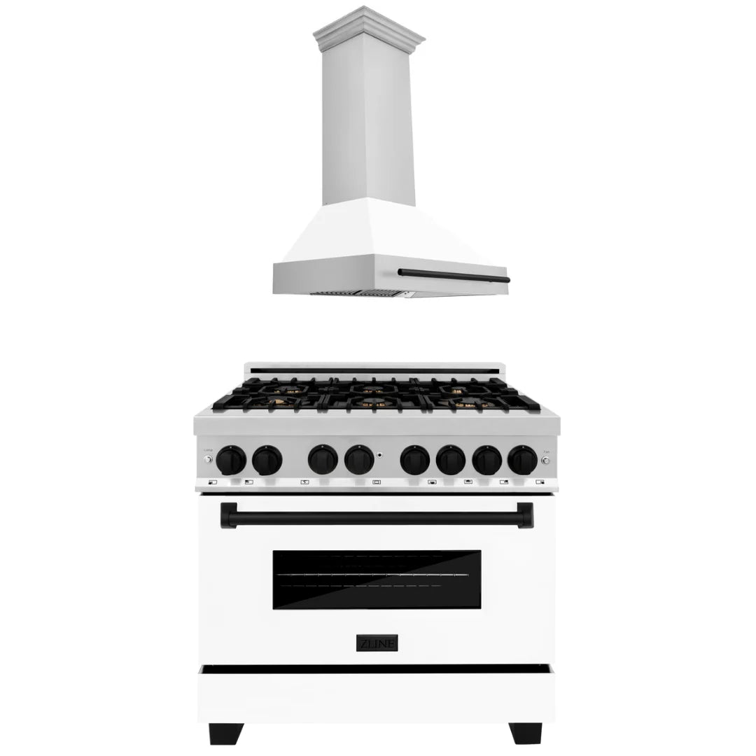 36 In. Dual Fuel Range and Range Hood with White Matte Door Y48577