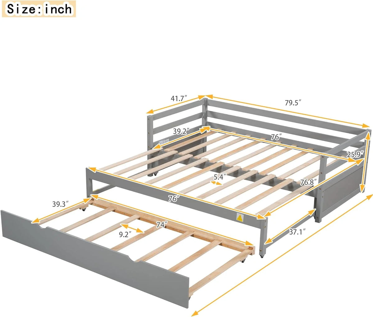 Grey Wood Daybed with Pull Trundle X379