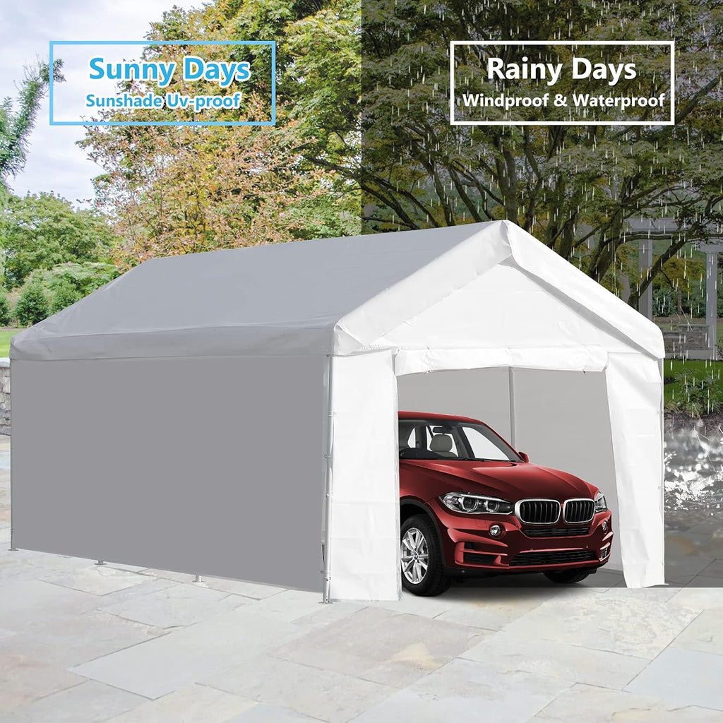 10x20 ft Heavy Duty Carport Canopy Shelter with Removable Sidewalls and Door J224958