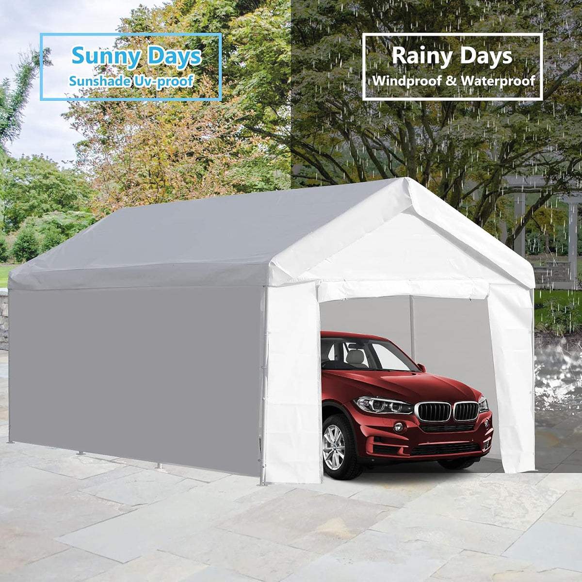10x20 ft Heavy Duty Carport Canopy Shelter with Removable Sidewalls and Door J224958